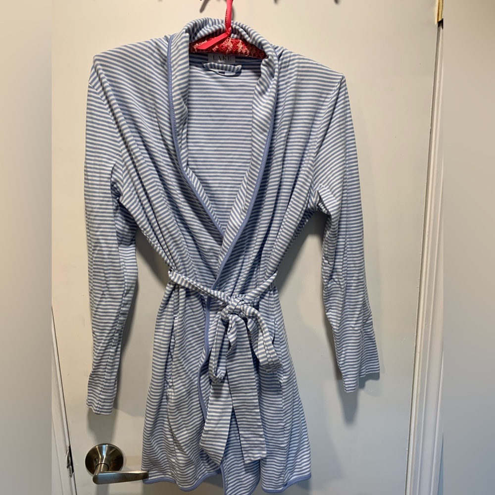 Lake Striped Blue and White Cotton Robe